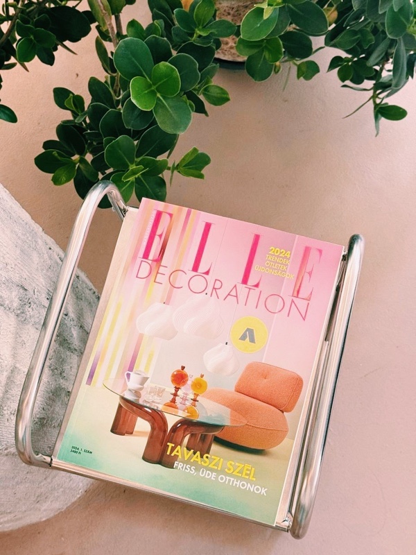 Elle Decoration in a chrome magazine rack