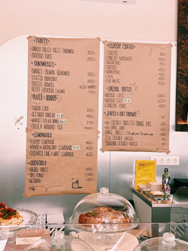 Menu on kraft paper