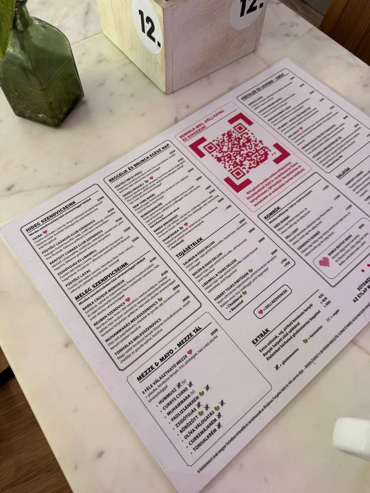 Full menu on the marble table