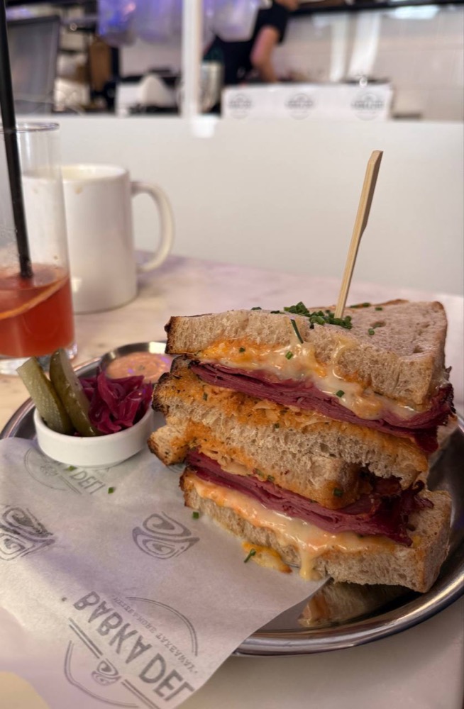 Reuben sandwich with pastrami and sauerkraut