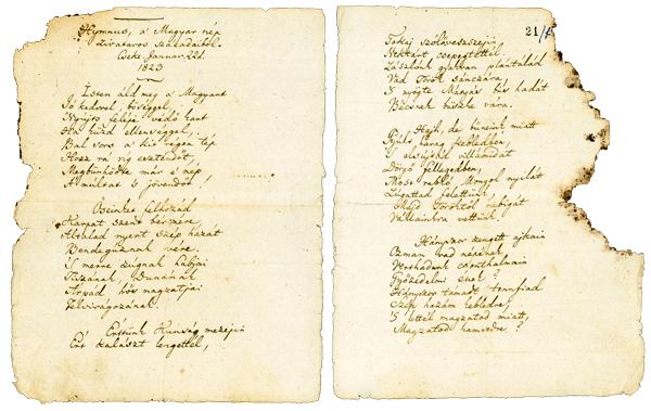 Original manuscript of the Hungarian national anthem