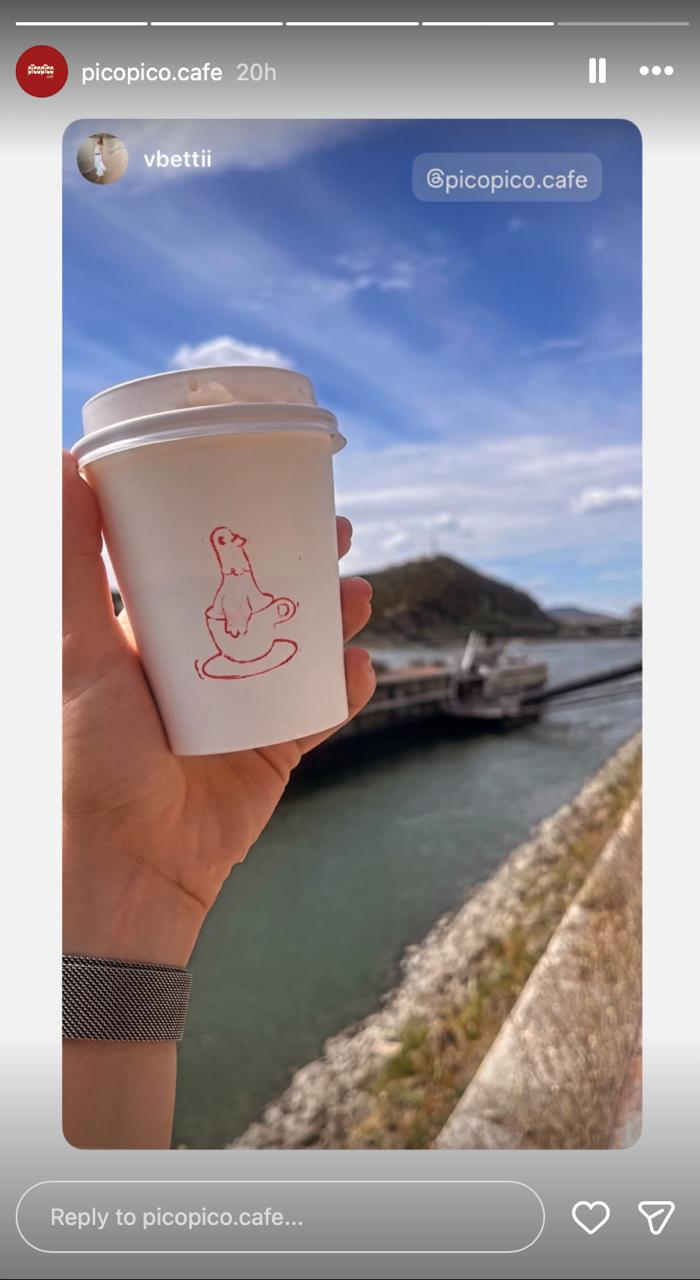PicoPico takeaway cups with pigeon logo