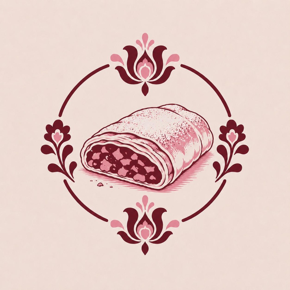 Illustration of rétes with Hungarian folk motifs